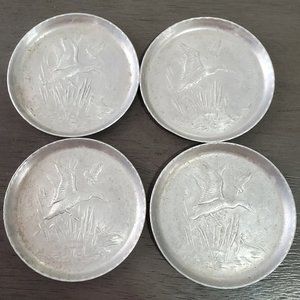 Vintage Everlast Stamped Aluminum Duck Coasters embossed geese flying 1970s